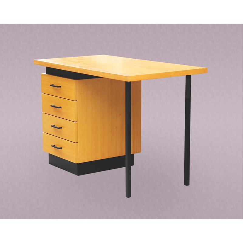 Modernist desk in blond wood - 1980s