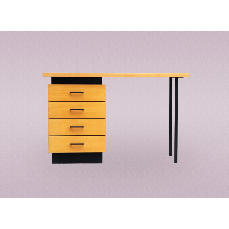 Modernist desk in blond wood - 1980s