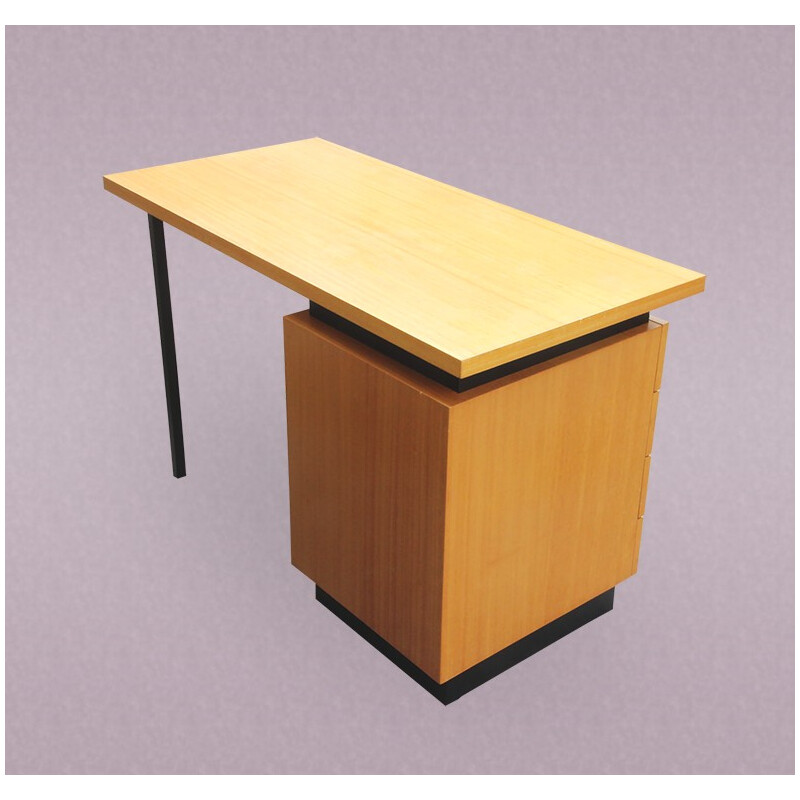 Modernist desk in blond wood - 1980s