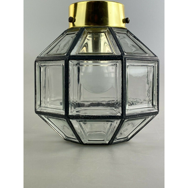 Vintage glazen plafondlamp van Glashütte Limburg, 1960