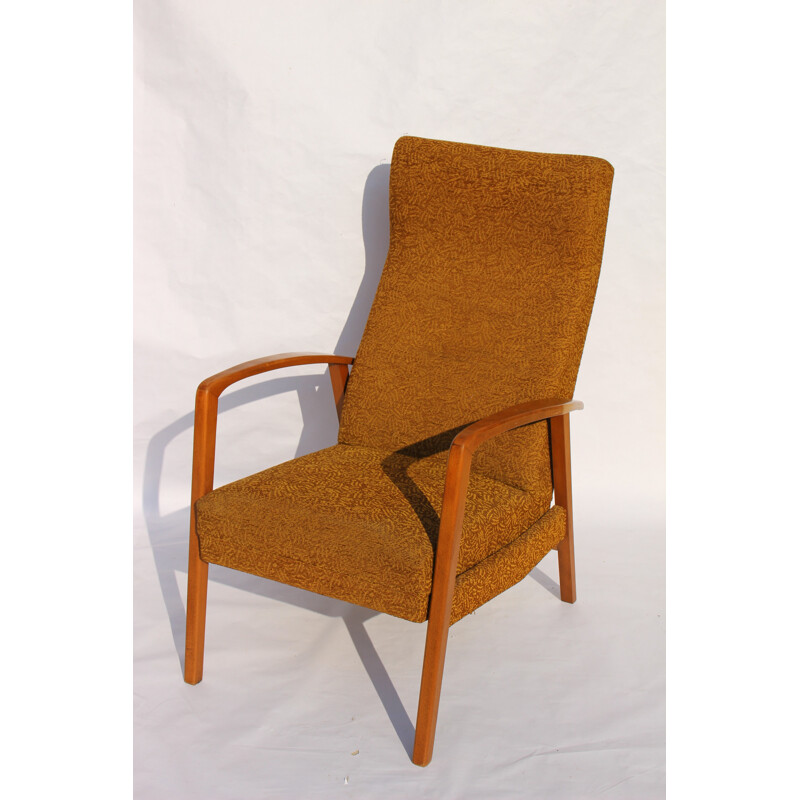 Convertible relaxing fabric armchair - 1950s