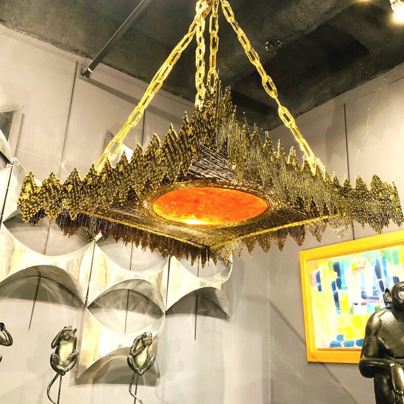 Vintage brass and resin fractal chandelier by Henri Fernadez