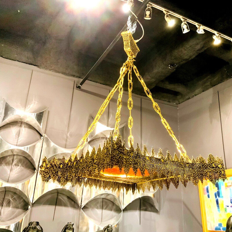 Vintage brass and resin fractal chandelier by Henri Fernadez