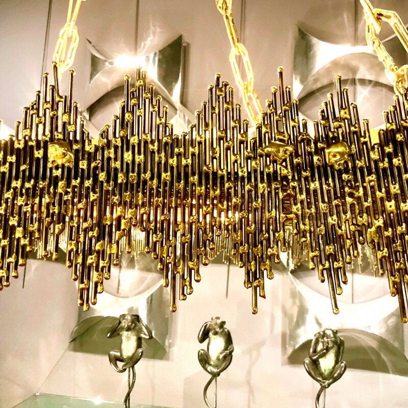 Vintage brass and resin fractal chandelier by Henri Fernadez