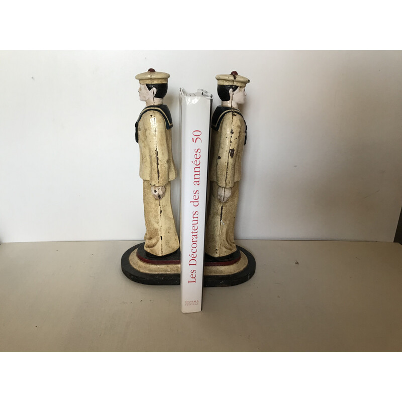 Pair of vintage bookends representing American sailors in cast iron, 1950