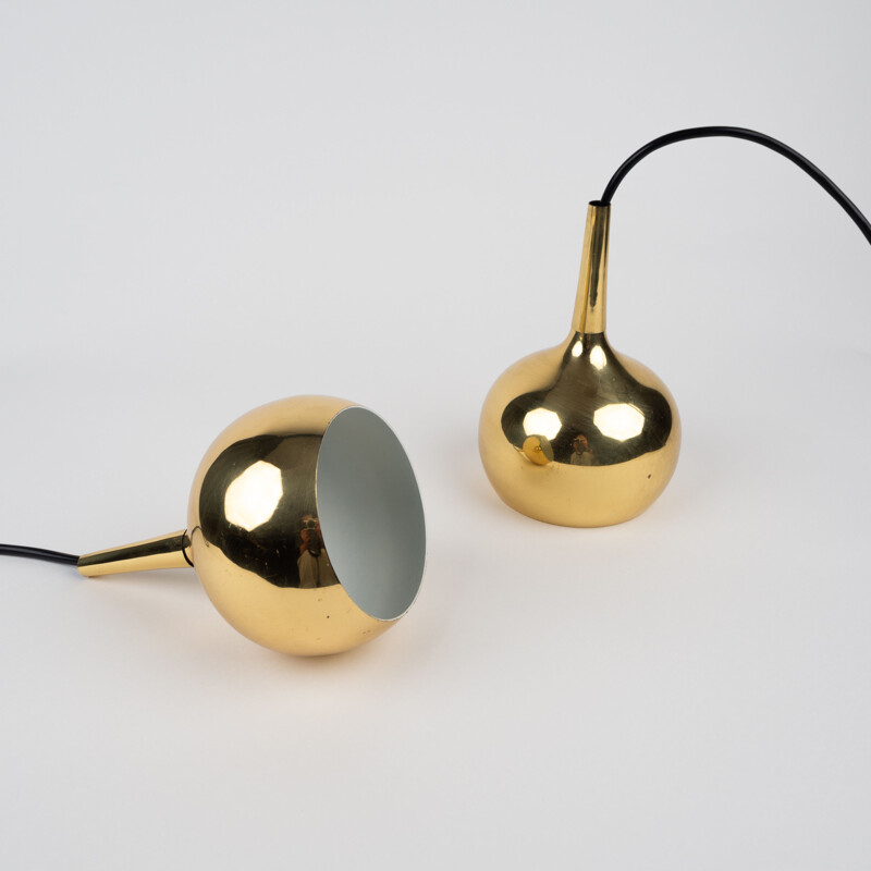 Pair of vintage brass pendant lamps by Frandsen, Denmark 1970