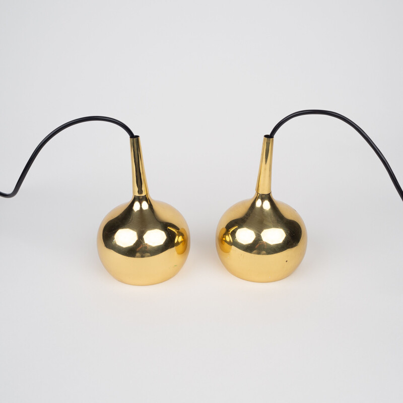 Pair of vintage brass pendant lamps by Frandsen, Denmark 1970