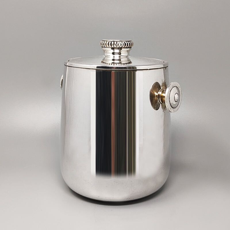 Vintage ice bucket in stainless steel by Aldo Tura for Macabo, Italy 1960s