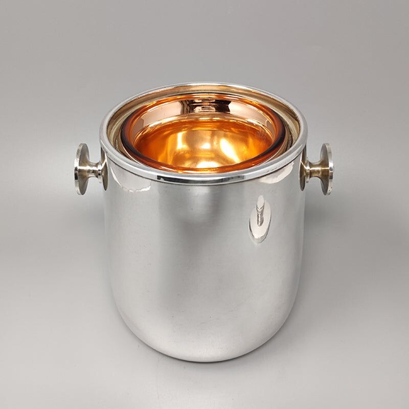 Vintage ice bucket in stainless steel by Aldo Tura for Macabo, Italy 1960s