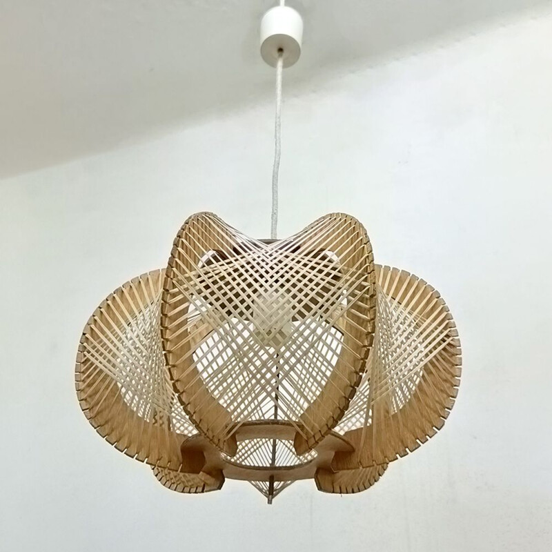 Mid century Nordic wooden pendant lamp, 1960s