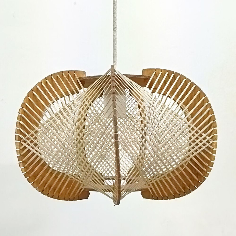 Mid century Nordic wooden pendant lamp, 1960s