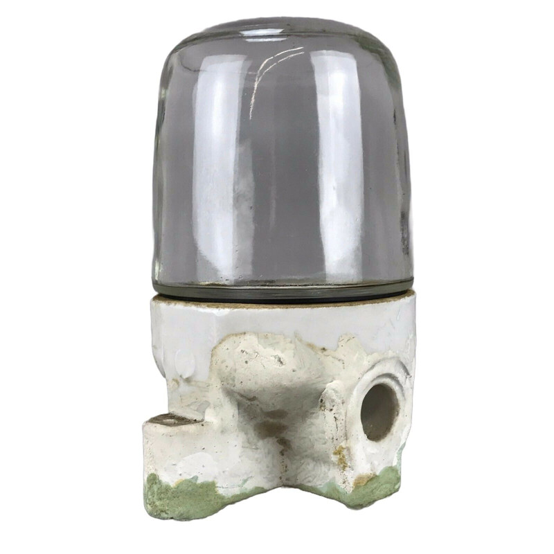 Lámpara de bodega vintage de cerámica y vidrio, 1960