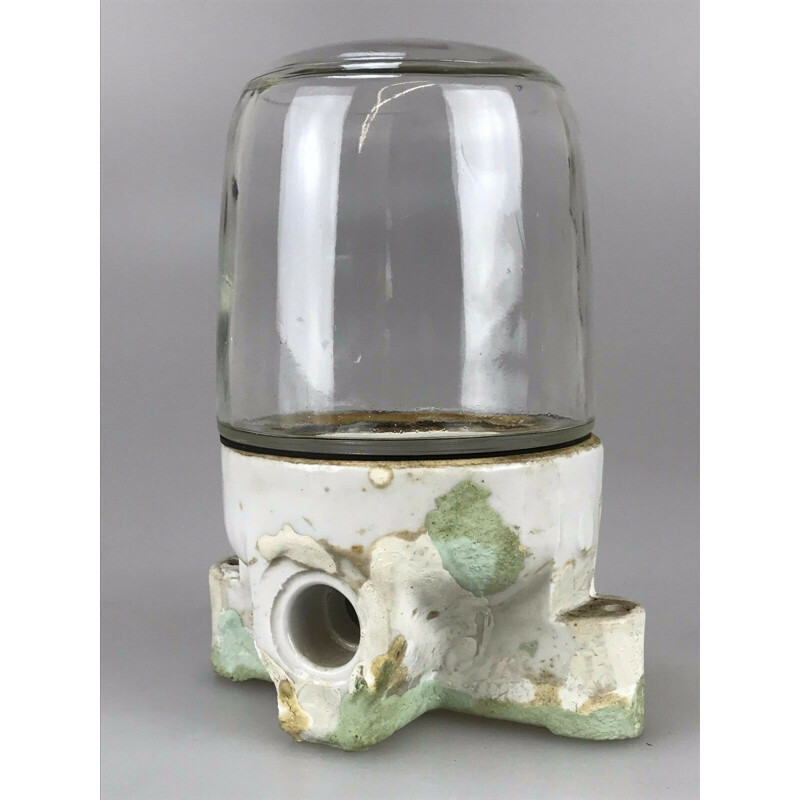 Lámpara de bodega vintage de cerámica y vidrio, 1960