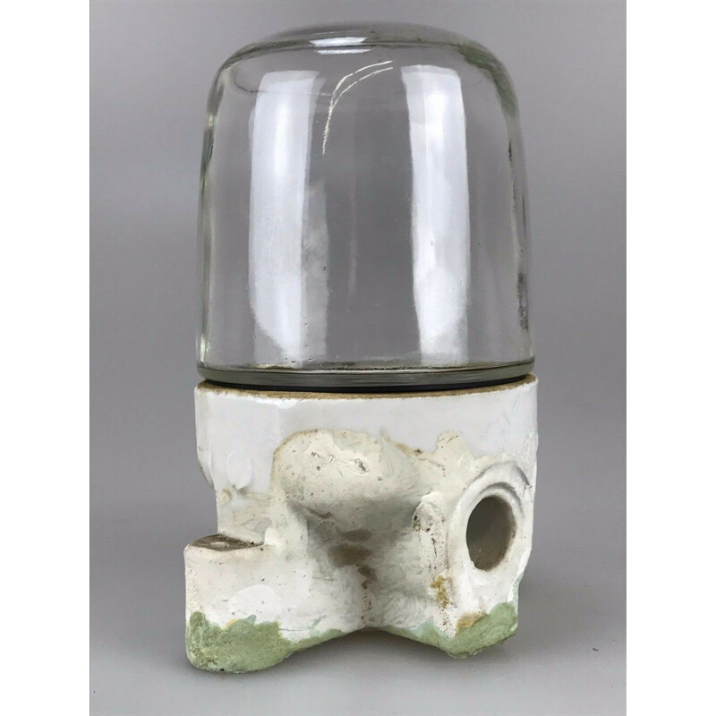 Lampada da cantina vintage in ceramica e vetro, 1960