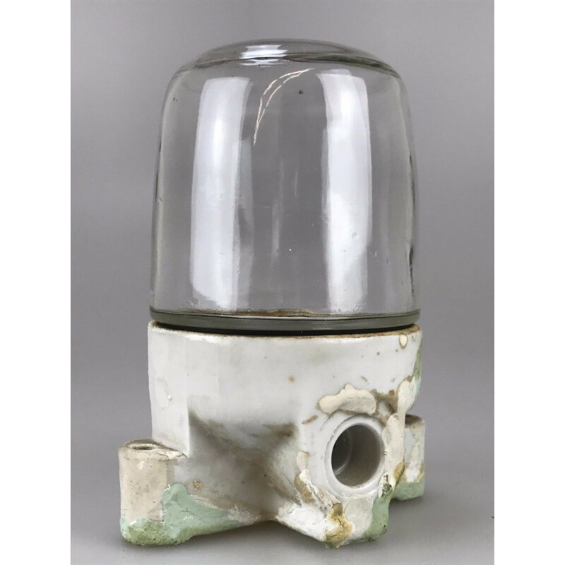 Vintage kelderlamp van keramiek en glas, 1960