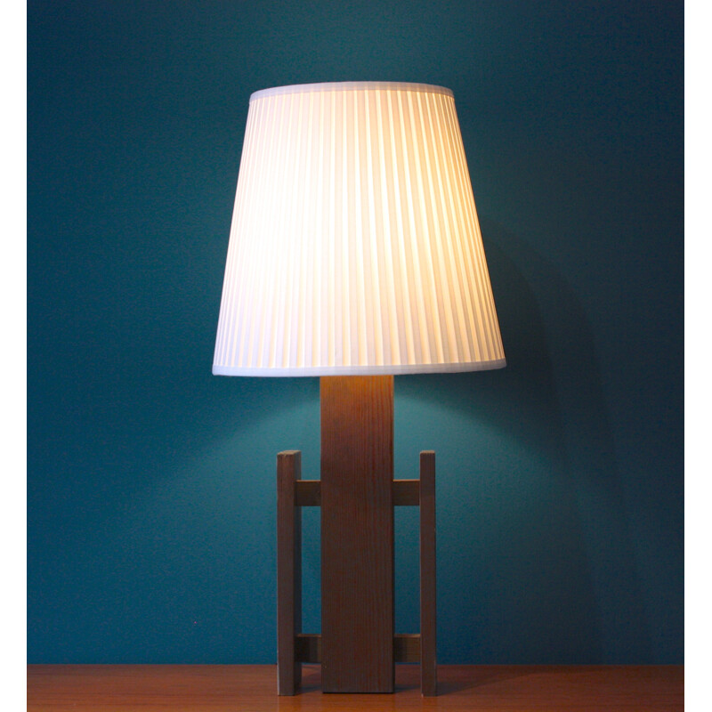 Large wooden Scandinavian table lamp - 1970s