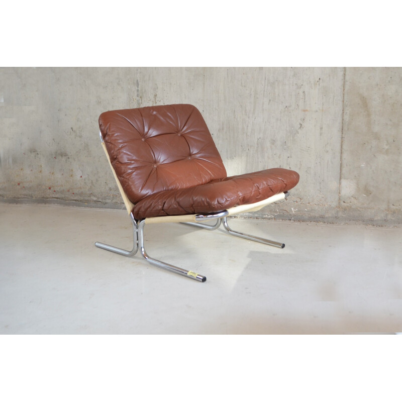 Danish "Hammock" armchair in chocolate brown leather - 1970s