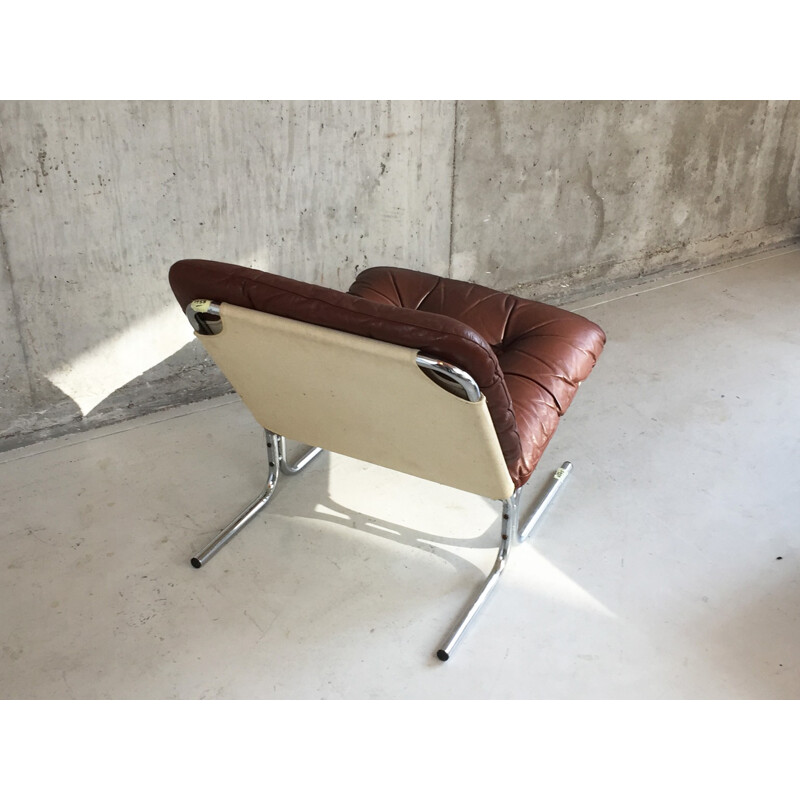 Danish "Hammock" armchair in chocolate brown leather - 1970s