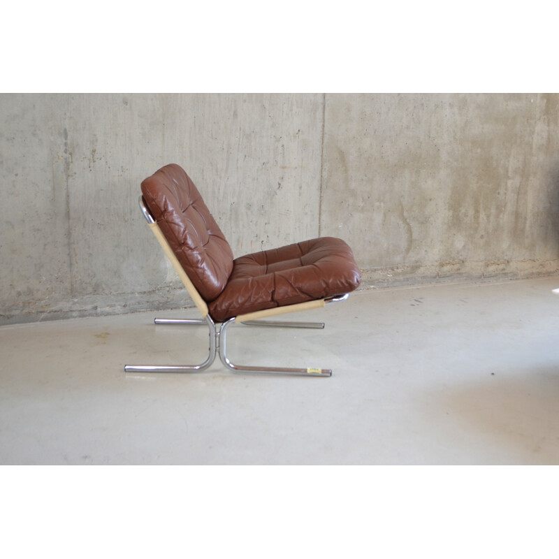 Danish "Hammock" armchair in chocolate brown leather - 1970s