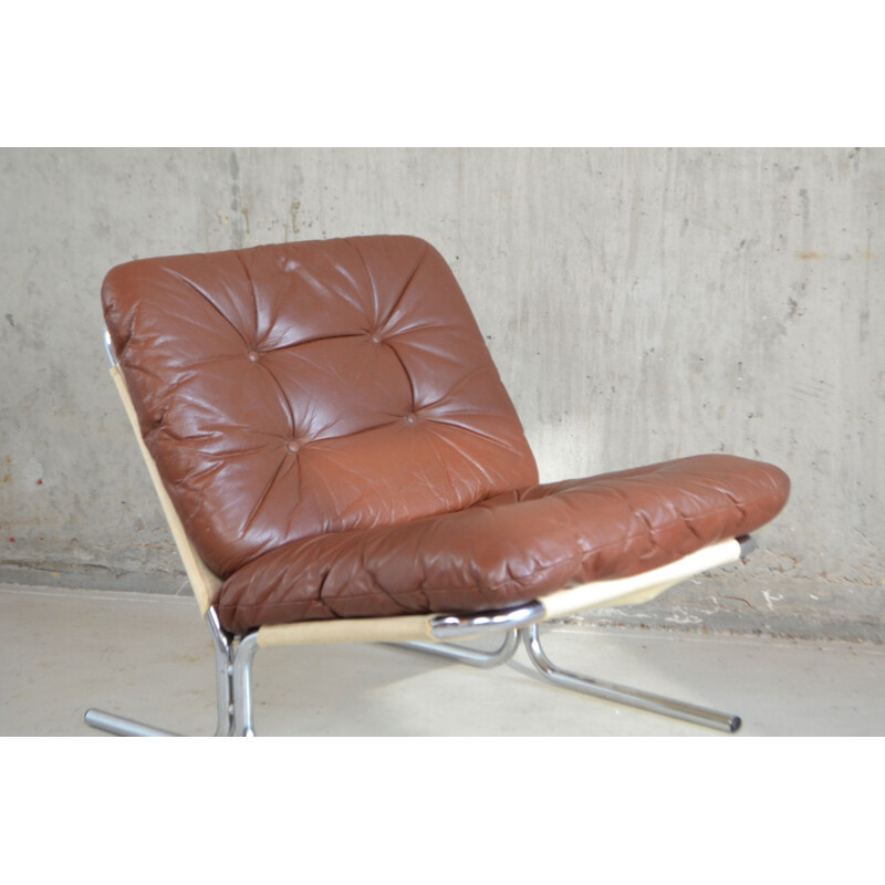 Danish "Hammock" armchair in chocolate brown leather - 1970s