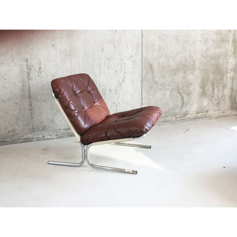 Danish "Hammock" armchair in chocolate brown leather - 1970s