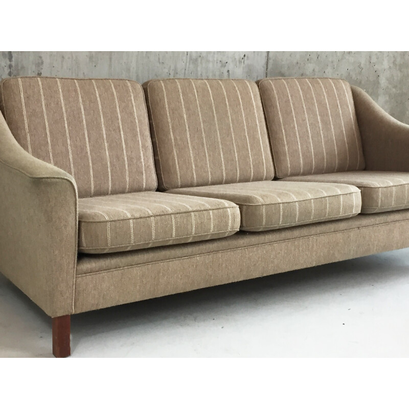Danish 3-seater sofa in beige fabric and beech - 1970s