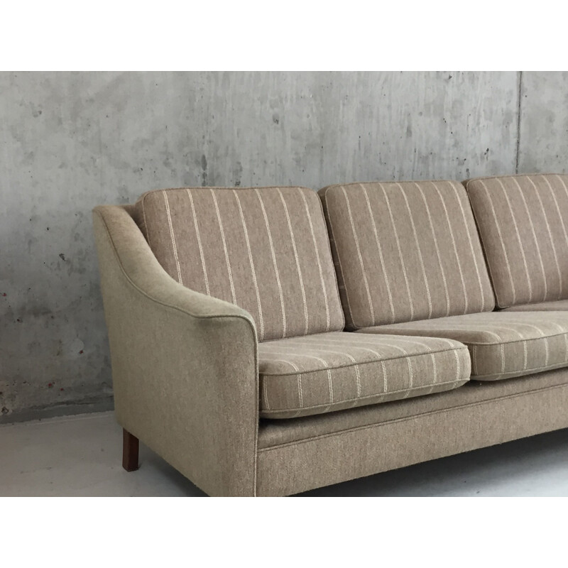 Danish 3-seater sofa in beige fabric and beech - 1970s