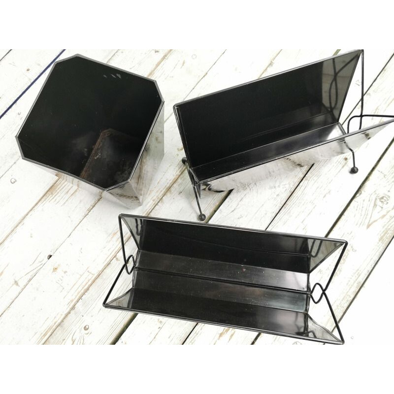 Pair of vintage pewter magazine racks by Worcester Ware, 1960