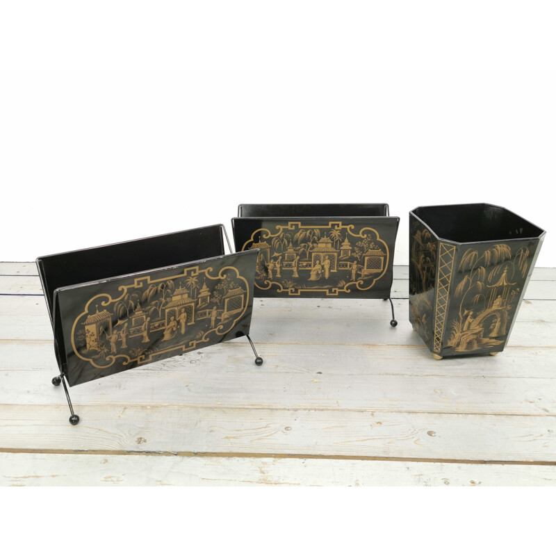 Pair of vintage pewter magazine racks by Worcester Ware, 1960