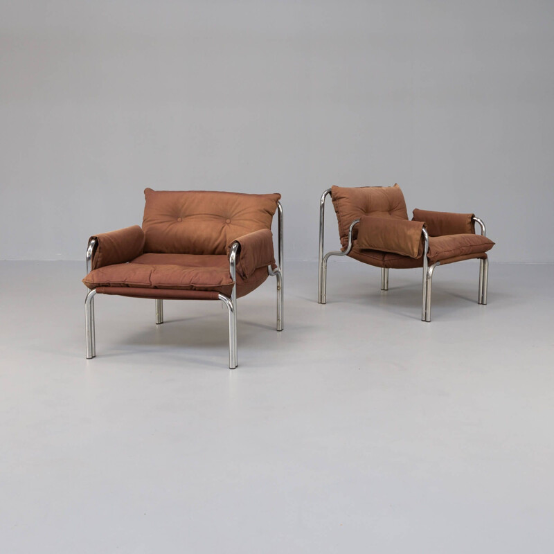 Pair of vintage tubular steel armchairs by Wim Ypma for Riemersma, 1973