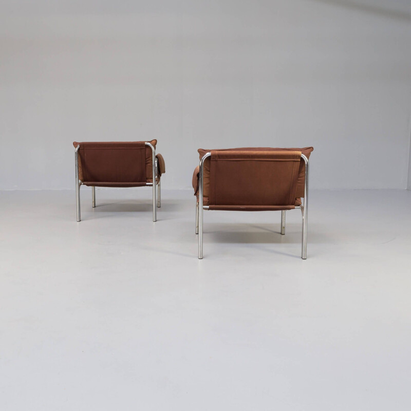 Pair of vintage tubular steel armchairs by Wim Ypma for Riemersma, 1973