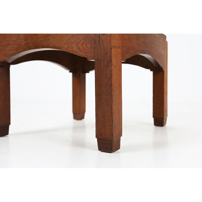 Art Deco vintage velvet and oakwood stool, 1930s