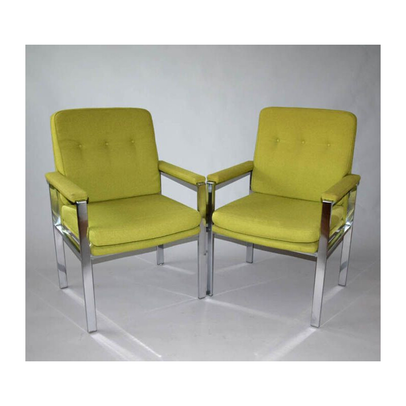Pair of vintage chrome armchairs by Milo Baughman, 1970