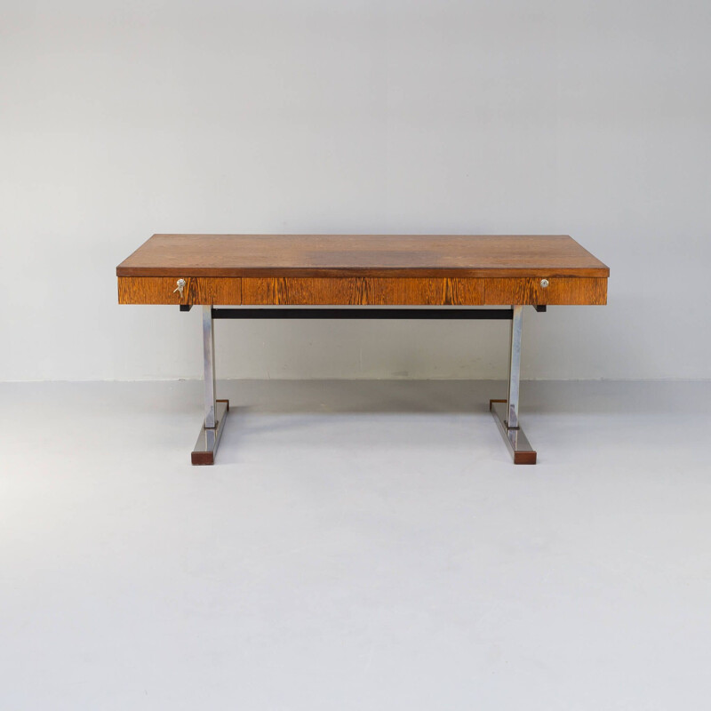 Vintage wenge veneer executive writing desk, 1970s