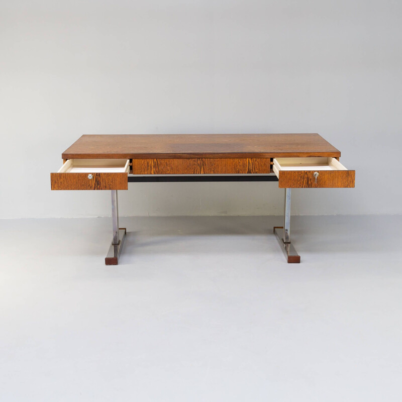 Vintage wenge veneer executive writing desk, 1970s