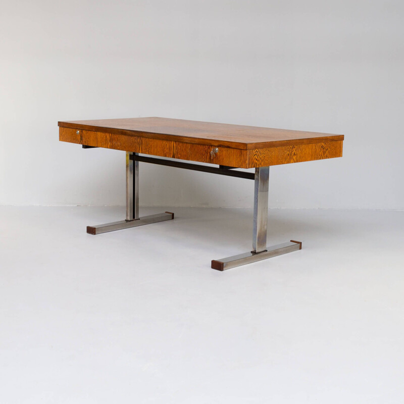 Vintage wenge veneer executive writing desk, 1970s