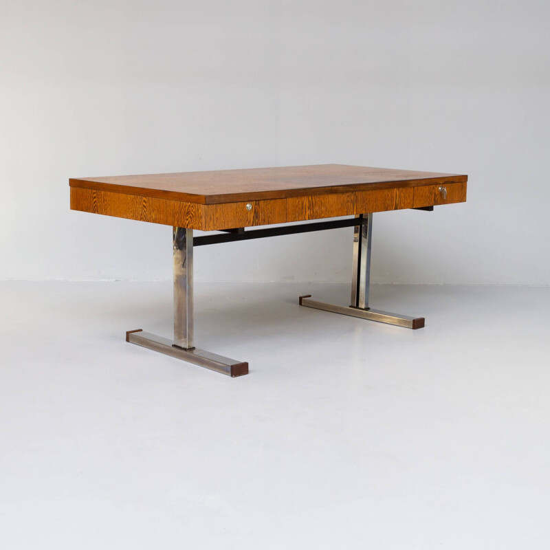 Vintage wenge veneer executive writing desk, 1970s