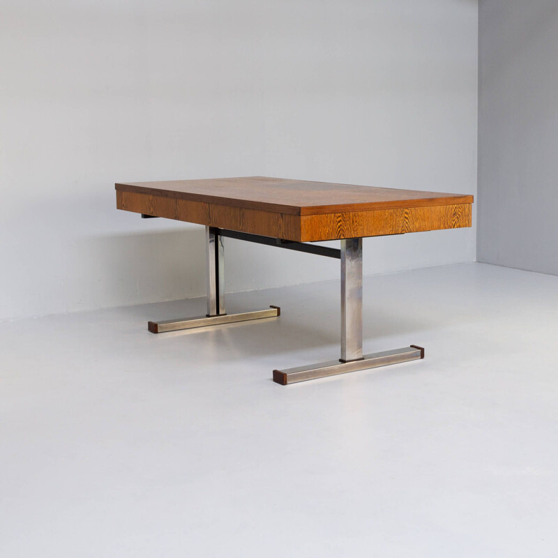 Vintage wenge veneer executive writing desk, 1970s