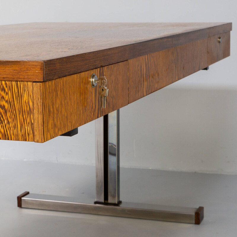 Vintage wenge veneer executive writing desk, 1970s