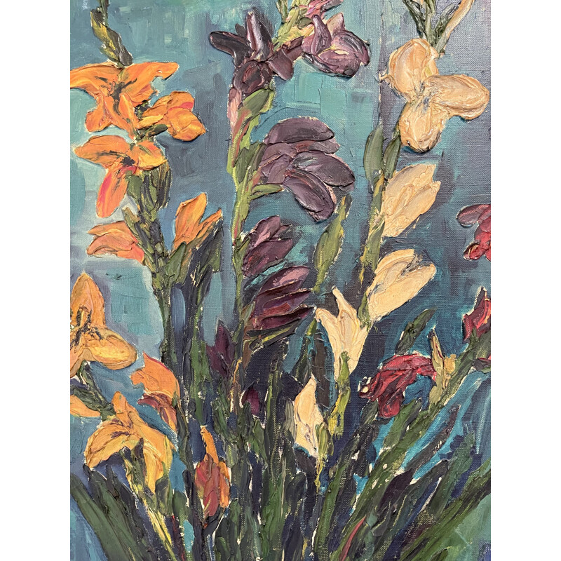 Vintage Still Life oil painting of flowers on canvas