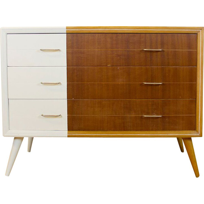 Mid century teak and beechwood chest of drawers, Spain 1960s