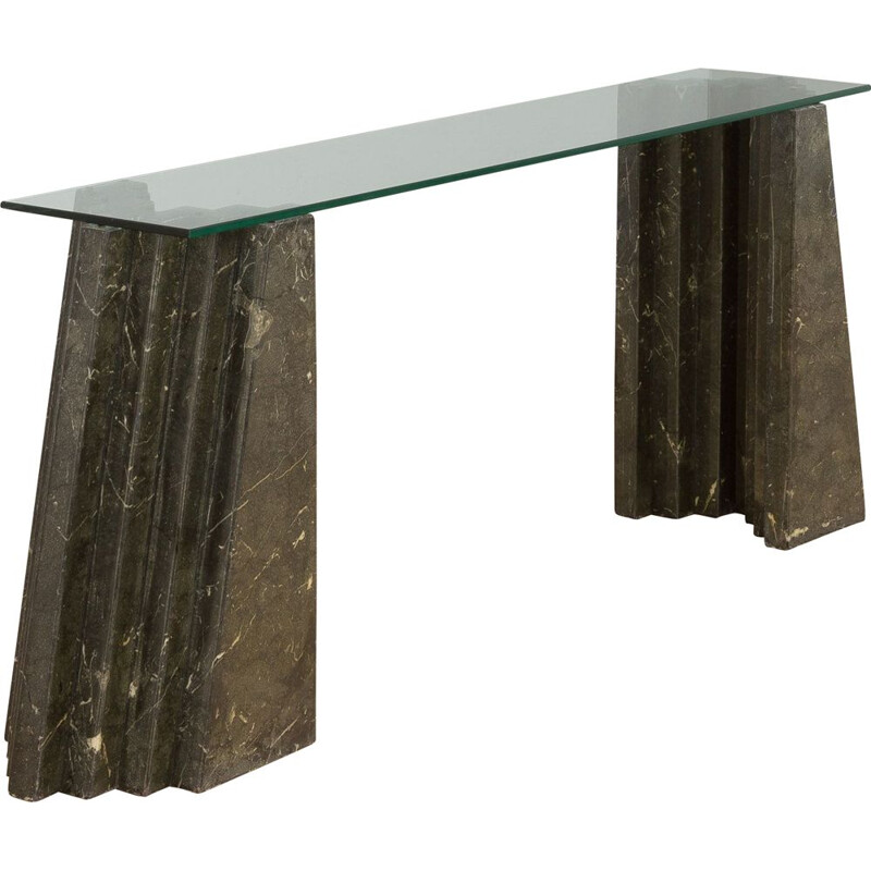 Vintage marble and glass console table, Italy 1970s