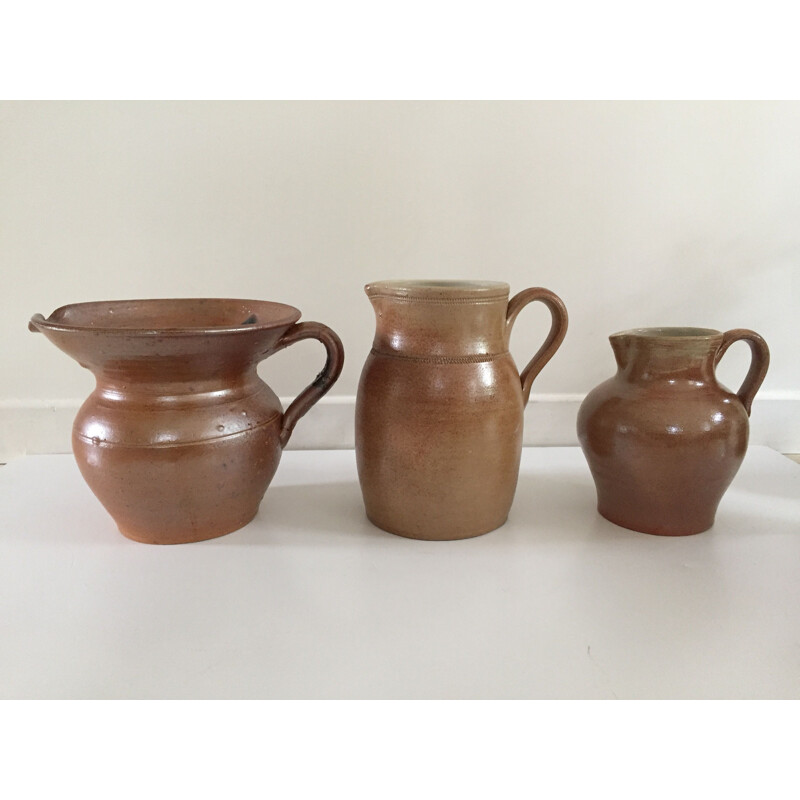 Set of 3 vintage stoneware pitchers