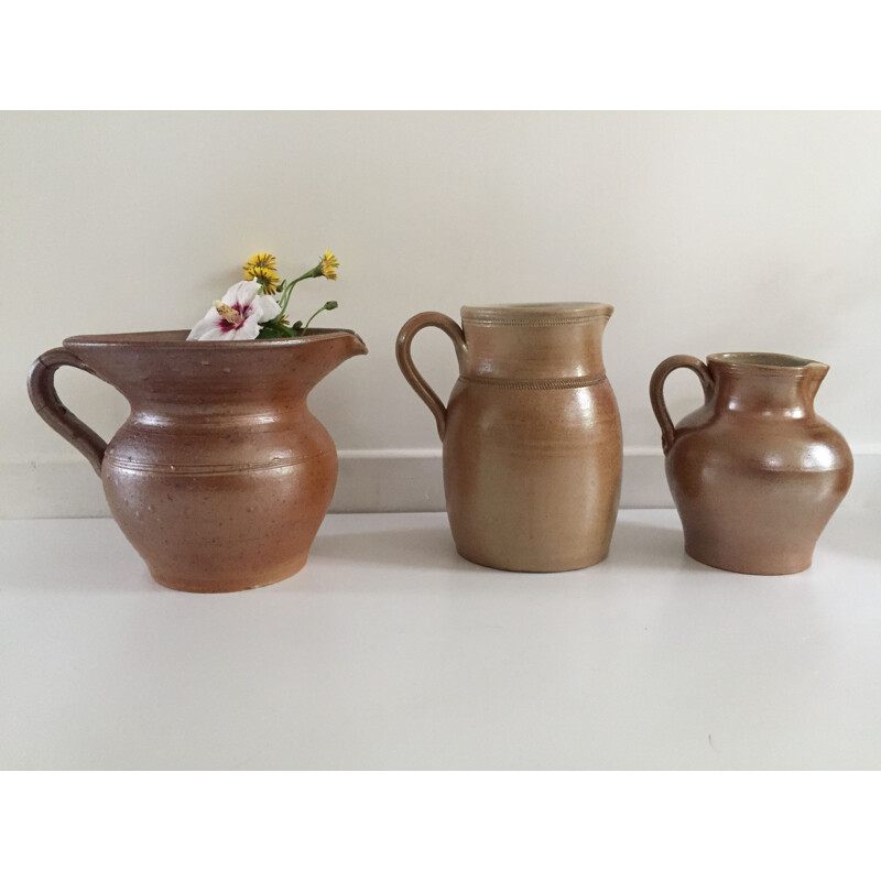 Set of 3 vintage stoneware pitchers