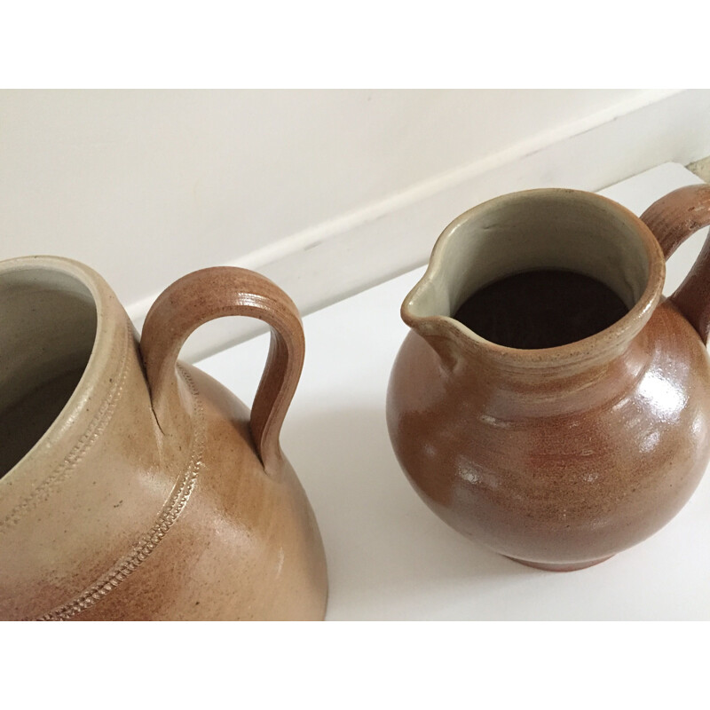 Set of 3 vintage stoneware pitchers