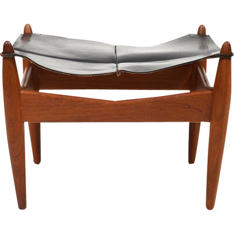 Vintage teak and leather ottoman by Illum Wikkelsø, Denmark 1960s