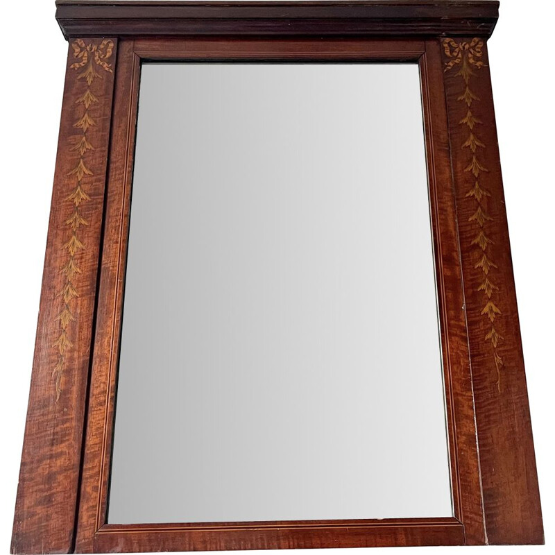 Vintage mirror with marquetry mahogany frame