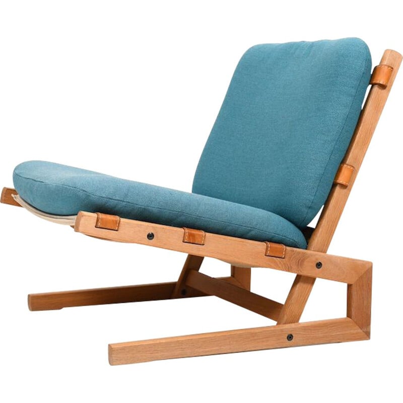 fauteuil vintage danois en bois de chêne avec cuir, 1960