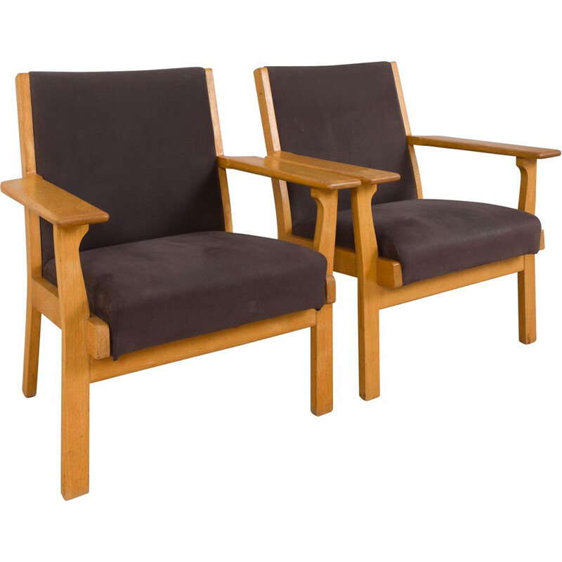 Paar vintage Ge 181 eiken fauteuils van Hans Wegner voor Getama, Denemarken 1970