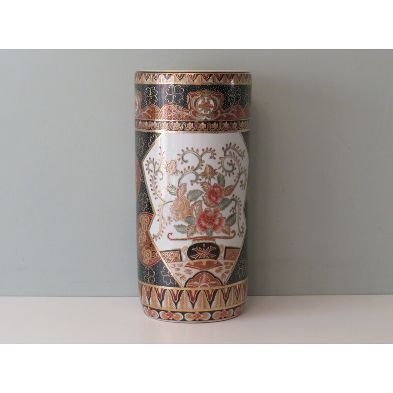 Runder Vintage-Schirmständer aus Keramik mit orientalischem Muster